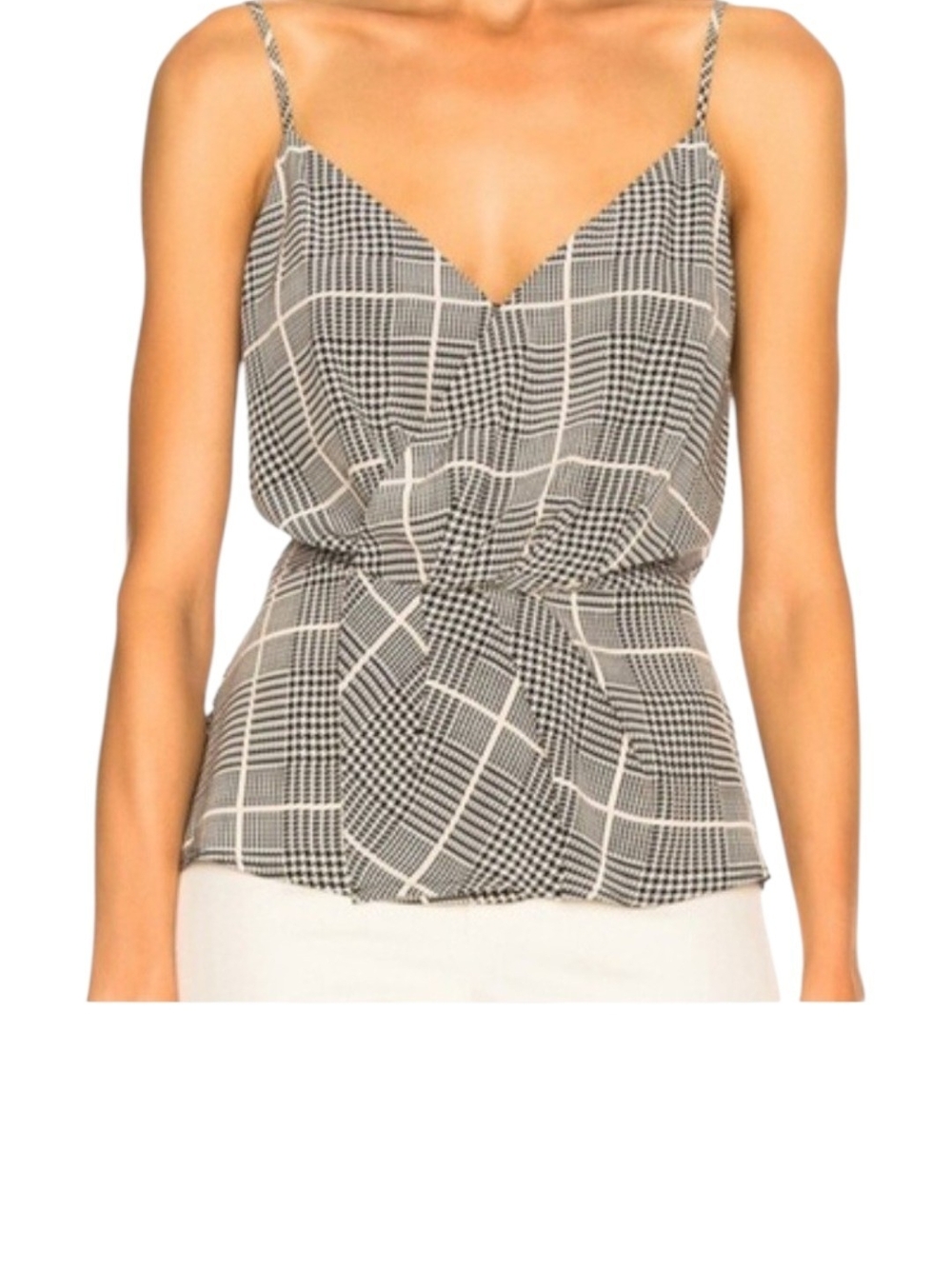 L'AGENCE Chiara Twist Tank Black White Plaid Silk Size M NWOT